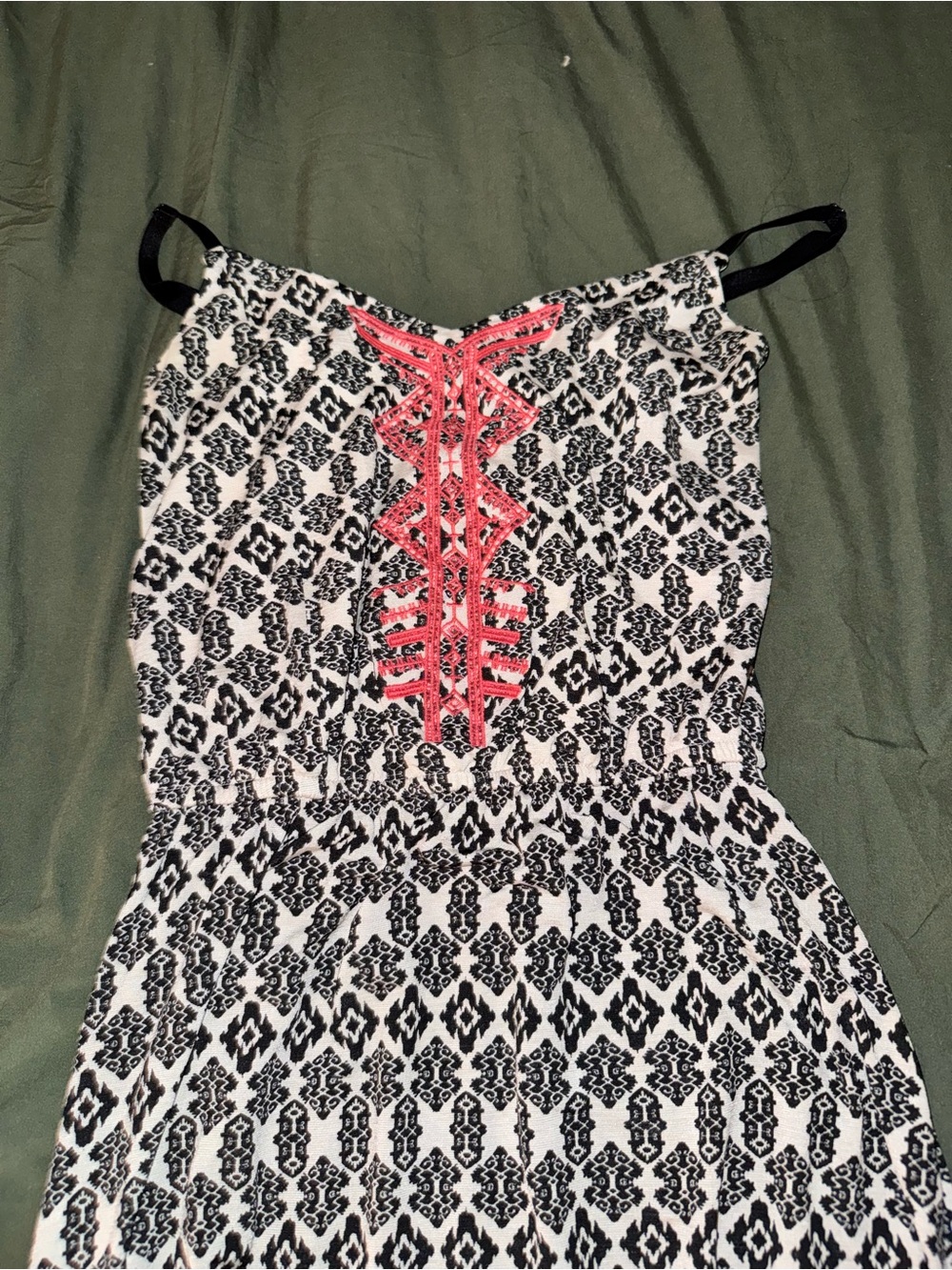 Maurices Black and White Maxi Dress with Pink Embroidered Trim